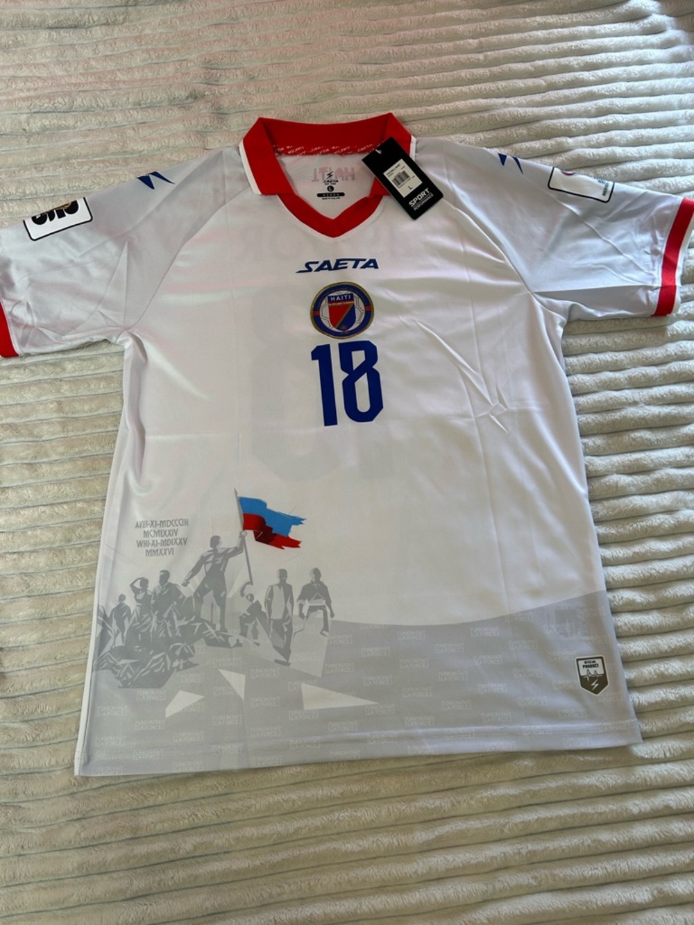 Men's White Football Jersey with Red Trim - Number 18